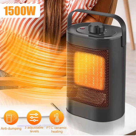 Electric Heater 1500W Fast Heating 3 Heat Settings Adjustable Black Colour