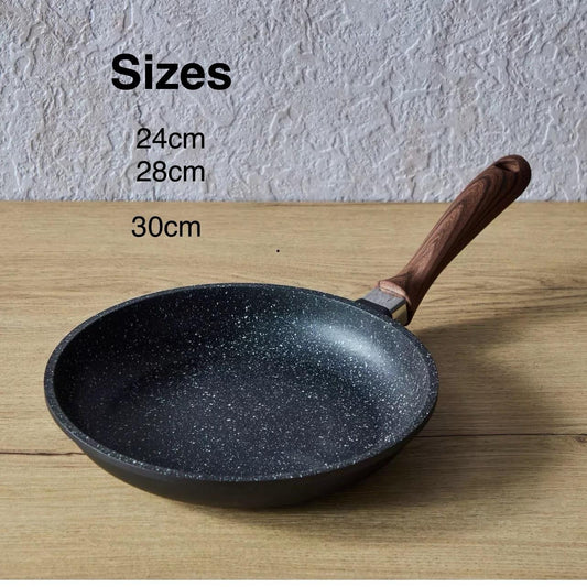 Non-Stick Frying Pan Set – 24cm, 28cm, 30cm with Wooden Handle, Induction Compatible