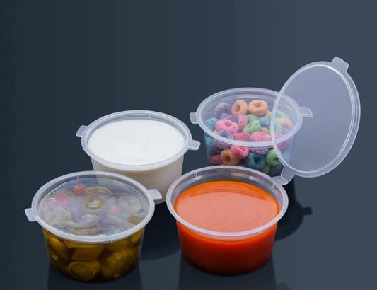 Leak-Proof Plastic Condiment Containers with Hinged Lid - 10oz, 20oz, 40oz