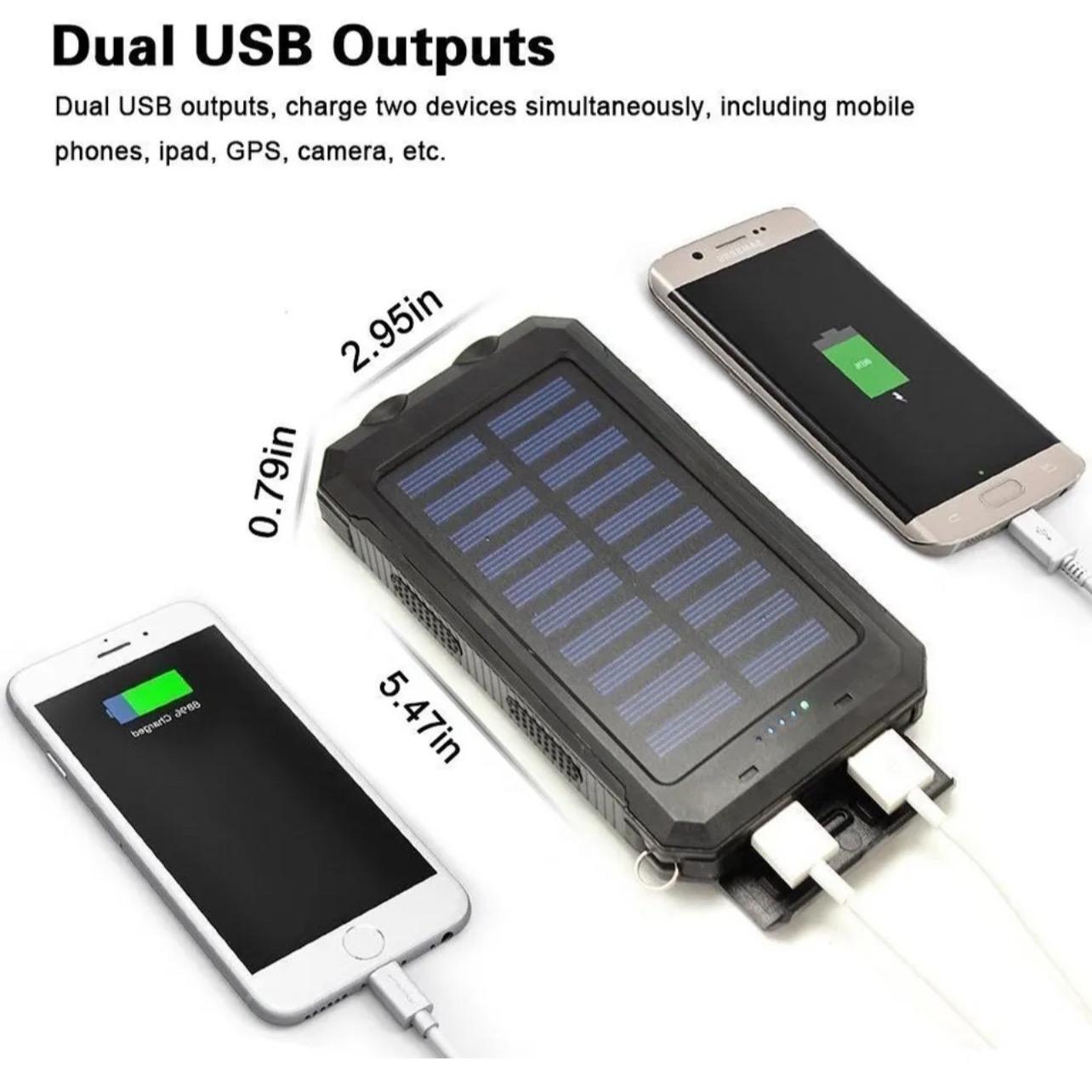 Solar Power Bank Pack with 2 USB Ports and LED Battery Charger for Smartphones large magnetic black with flashlight fast charging portable phone manual port Button Chargeable Micro Cable