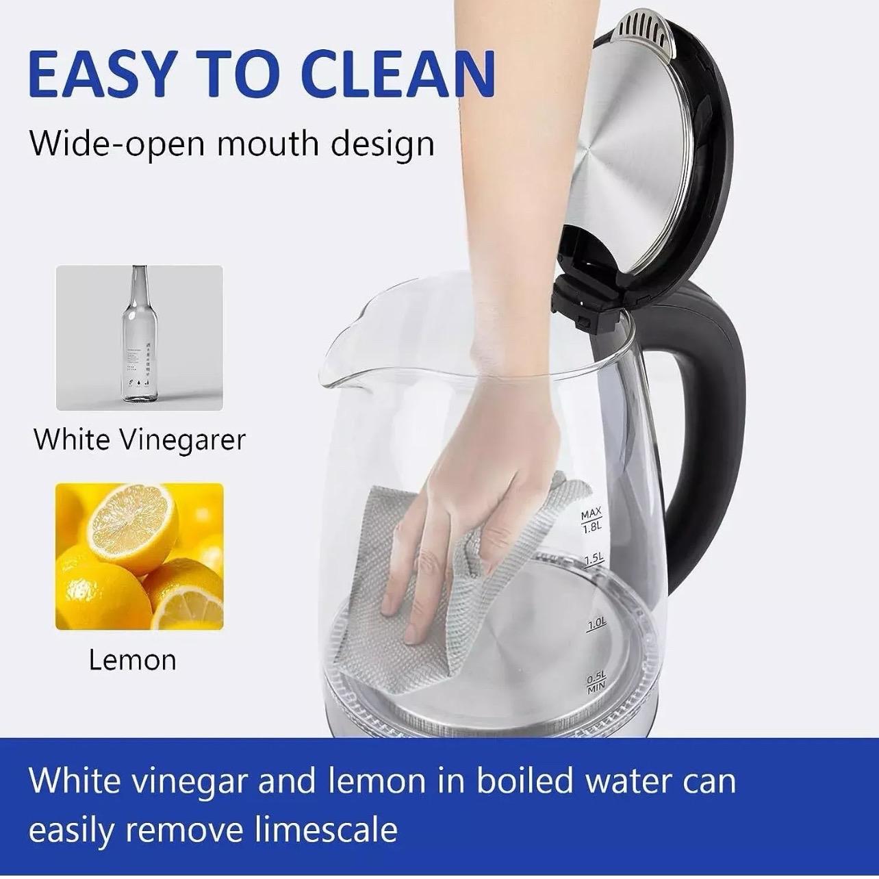 2.0L Electric Kettle Glass 360 Blue LED Illuminated Portable Jug 1800W