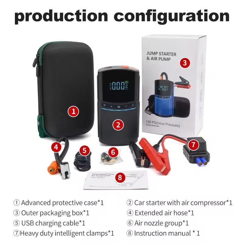 8500A Car Jump Starter & Power Bank with Air Compressor – 12V Portable Booster