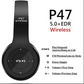 P47 Wireless Over-Ear Headphones – Stereo Sound & BT Gaming