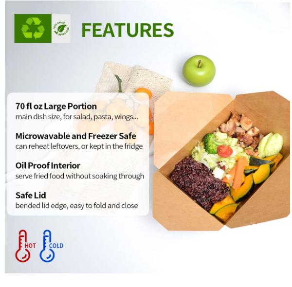 Kraft Disposable Takeout Containers - Leakproof & Greaseproof