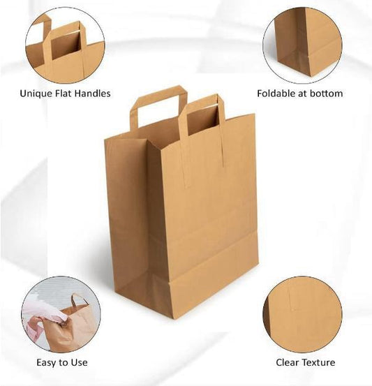 Paper Bags with Handle Small, Medium, Large for Groceries & Takeaway