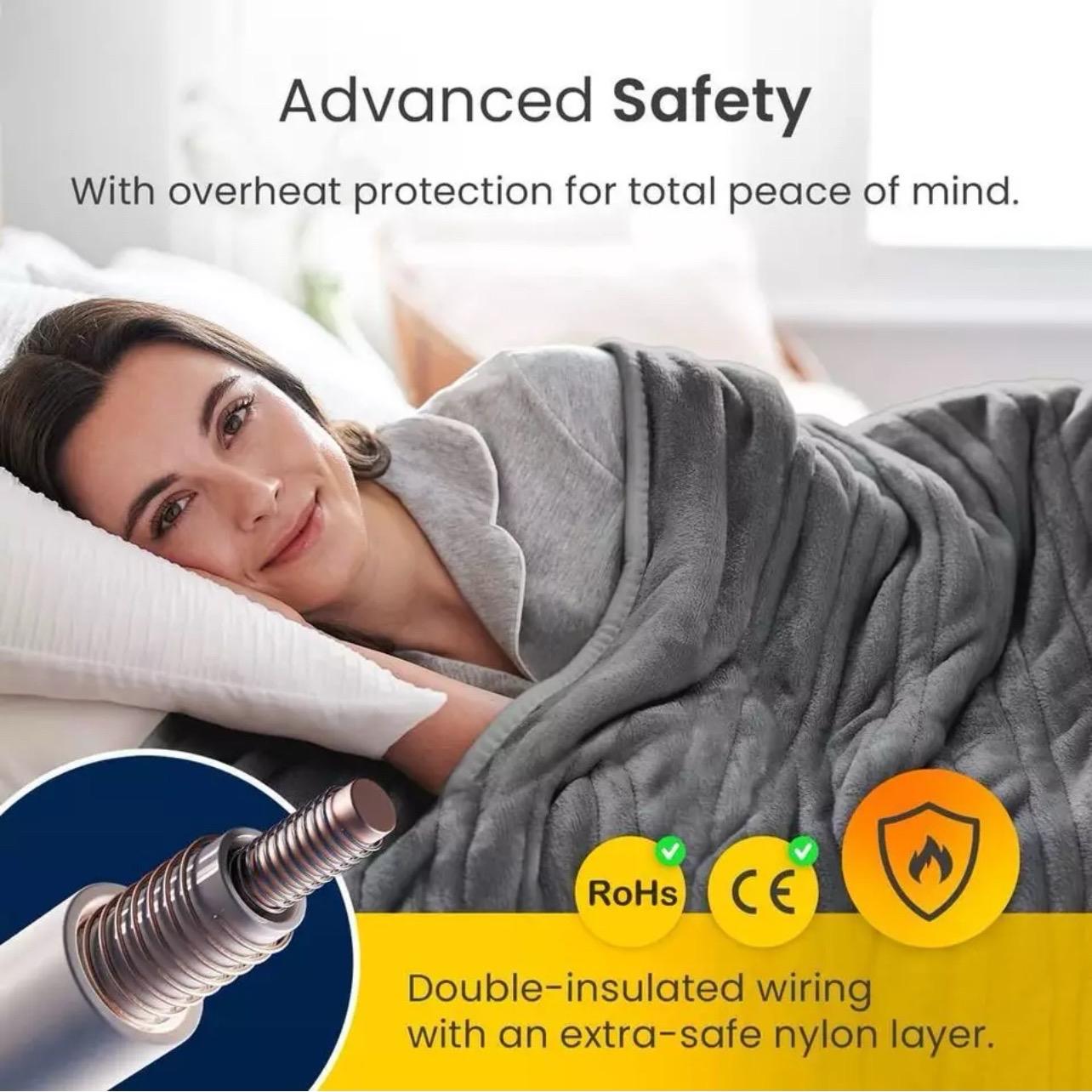 King Size Electric Heated Blanket – 9 Heating Modes, Overload Protection