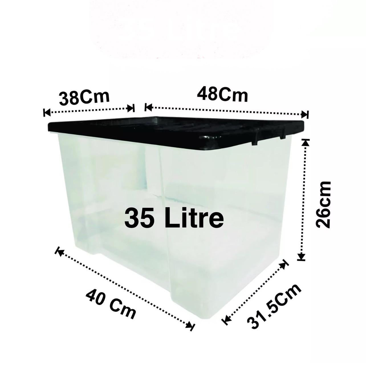 Damp Proof Plastic Storage Containers – 24L, 35L, 50L with Black Lid